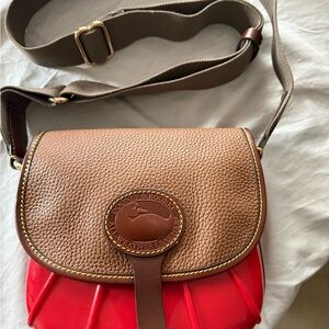 Dooney & Bourke Brown and Red Pebbled Leather Crossbody